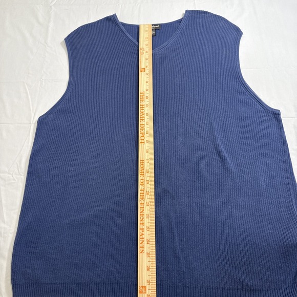 VEST SWEATER Eddie Bauer  MEN XL TALL Cotton V-Neck Navy Blue Cable Knit Ribbed - Picture 3 of 6